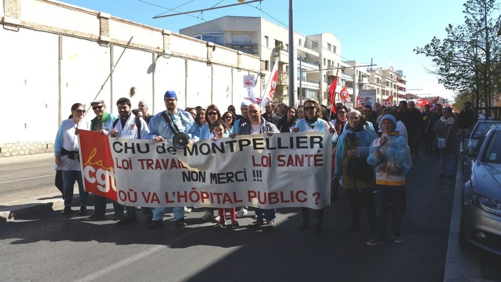 Le cortège de la CGT du CHU de Montpellier à la manifestation du 9 avril.