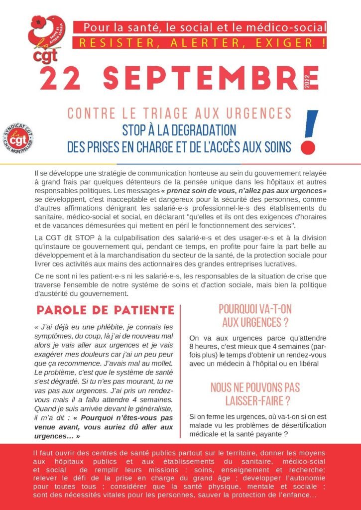 27 septembre : Stop à la dégradation des prises en charge et de l&rsquo;accès aux soins !